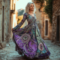 Vintage Star And Sun Embroidery Cotton Linen V Neck Mixi Dress