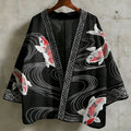 Retro Japanese Koi With Wave Pattern Casual Kimono Cardigan