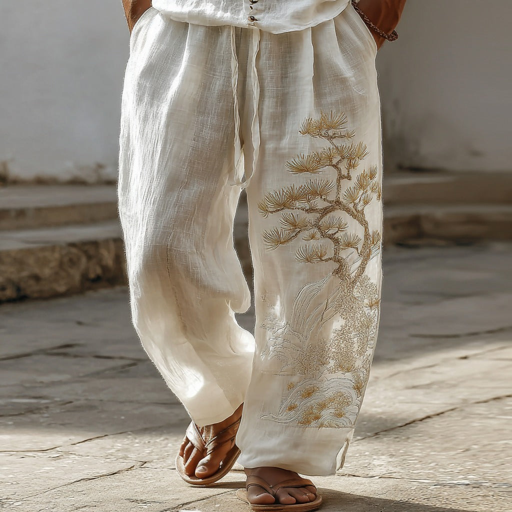 Men's Japanese Style Pine Casual Linen Pants