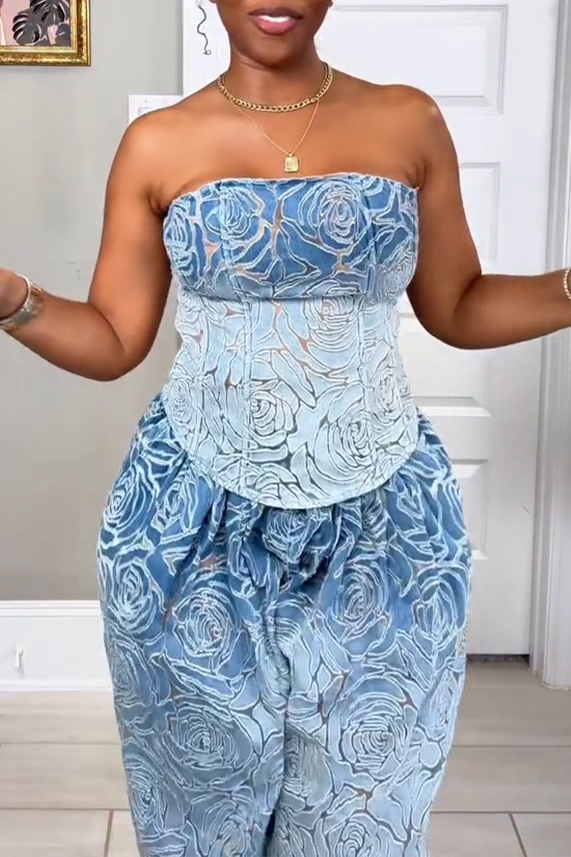 Women's Fashion Mesh Floral Denim Bustier or Jogger Jeans