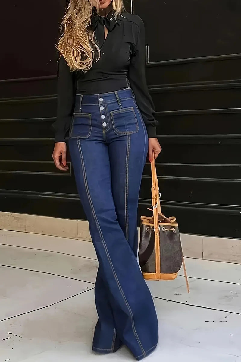Vintage High Waisted Button Up Micro Flare Leg Jeans