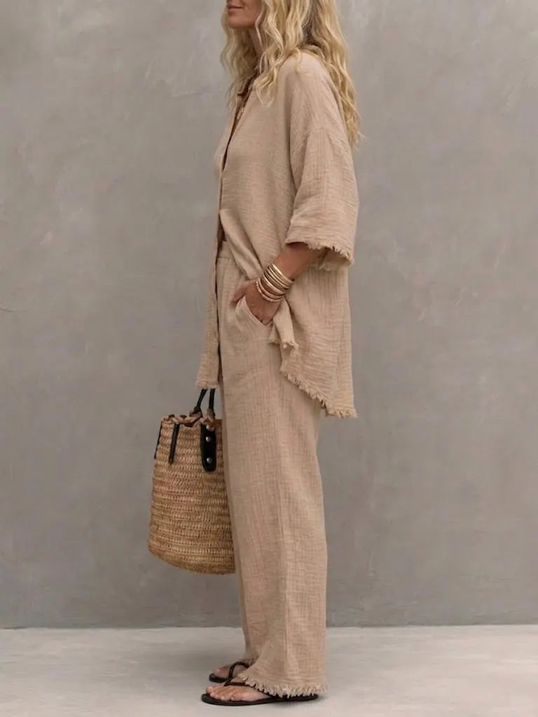 Womenâs Casual Simple Vintage Cotton-linen Set