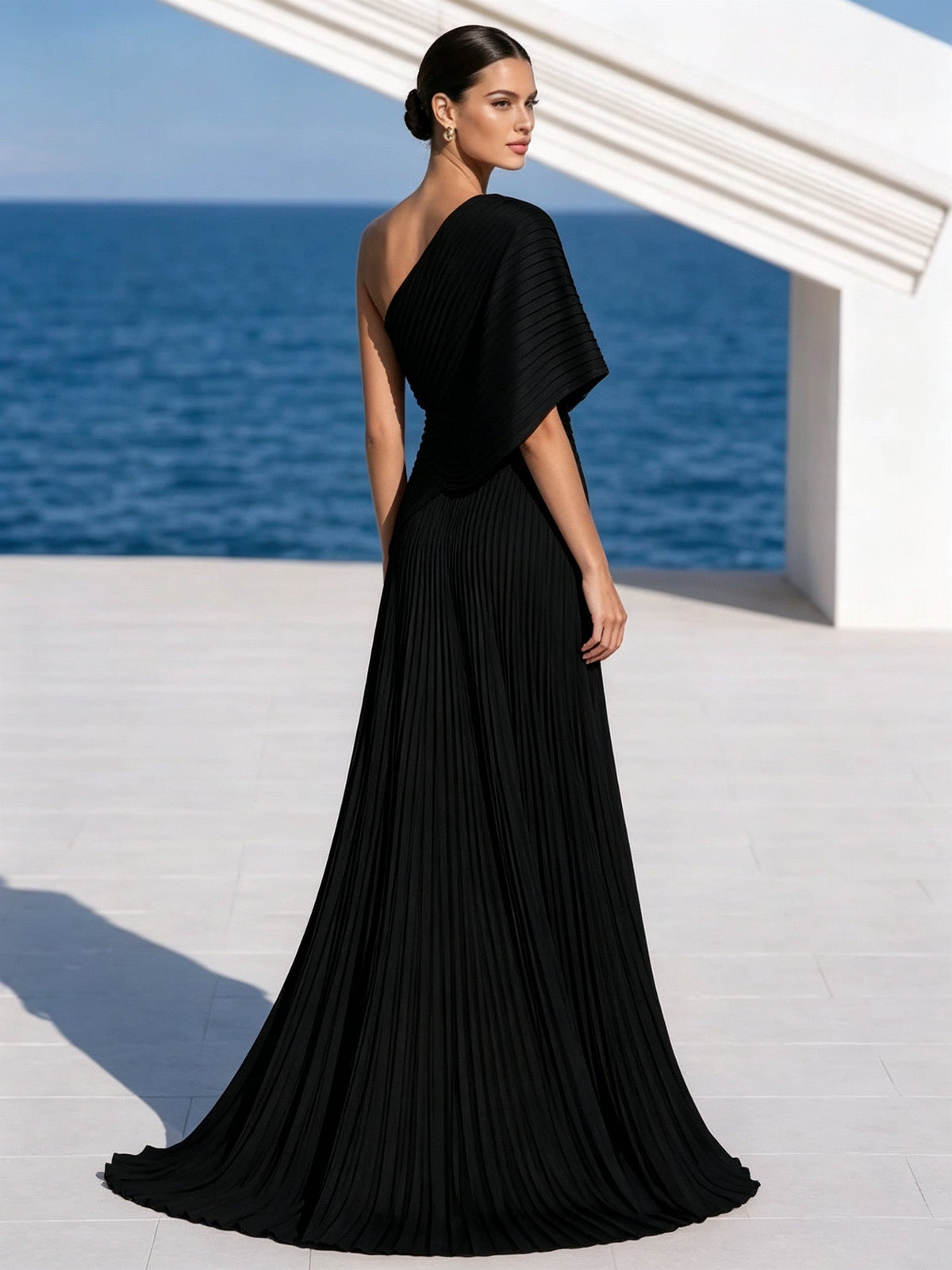 One Shoulder Draped Evening Gown