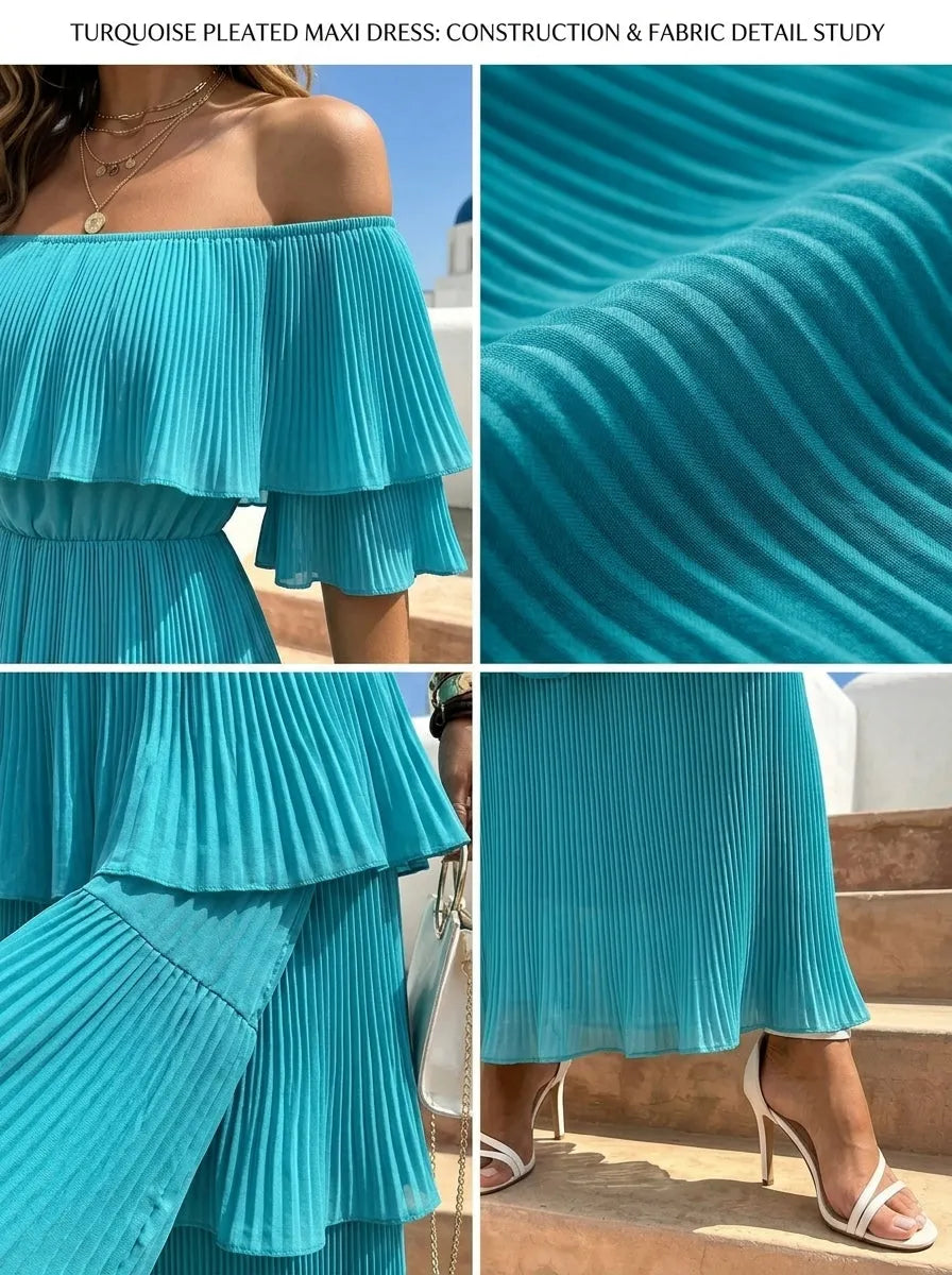 Womenâ€TMs Off-shoulder Boat-neck Dress With Ruffled Hem And Elegant Cake Silhouette Beach Vacations Maxi Dress