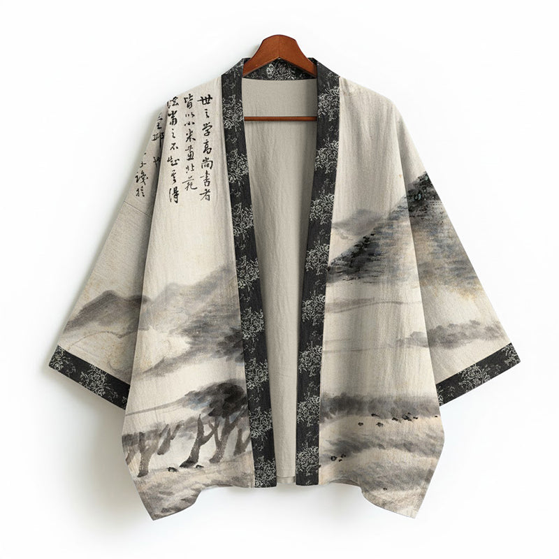 Ink Painting Art Pattern Linen Kimono Cardigan