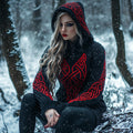 Viking Celtic Knot Contrast Cozy Hooded Knit Sweater