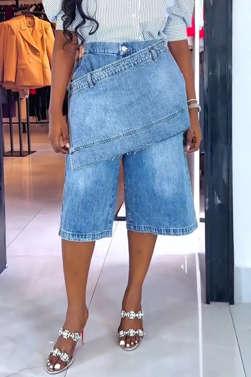 Women's Casual Convertible Detachable Paneled Denim Shorts