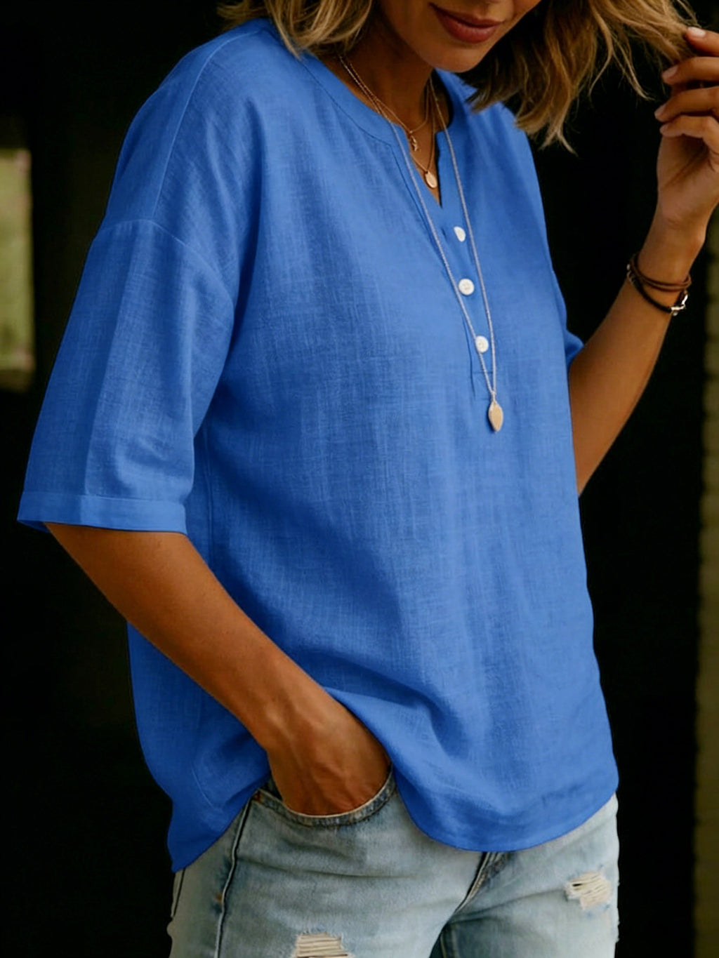 Casual & Cozy Classic Cotton-linen Henley Shirt