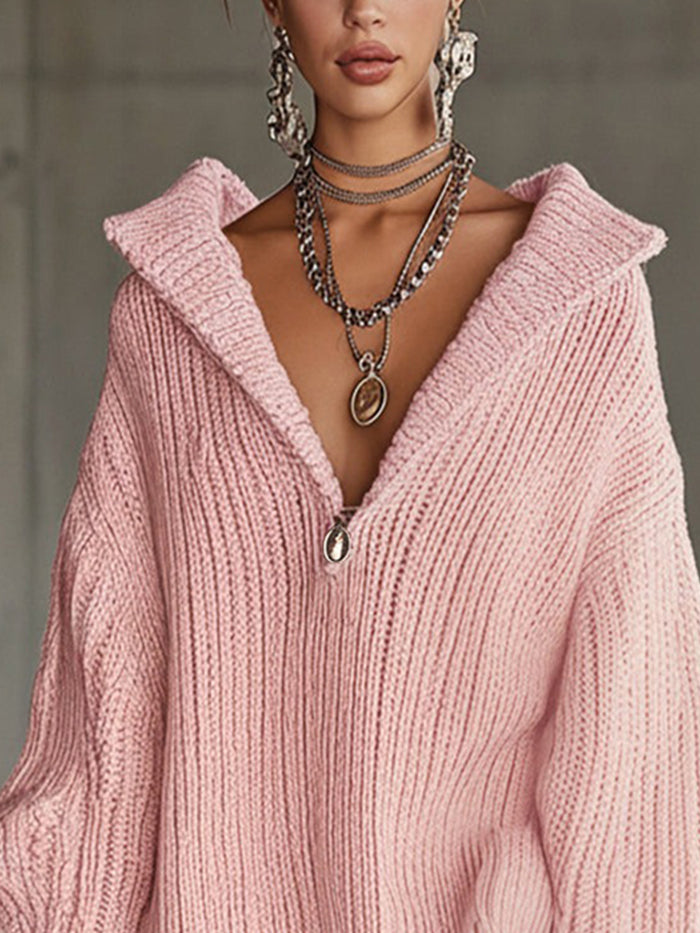 24-Hour-Shipping Pink Comfort Knitted Sweater Dress