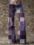 Women's Vintage Floral Patchwork Art Print Casual Washed  Pants