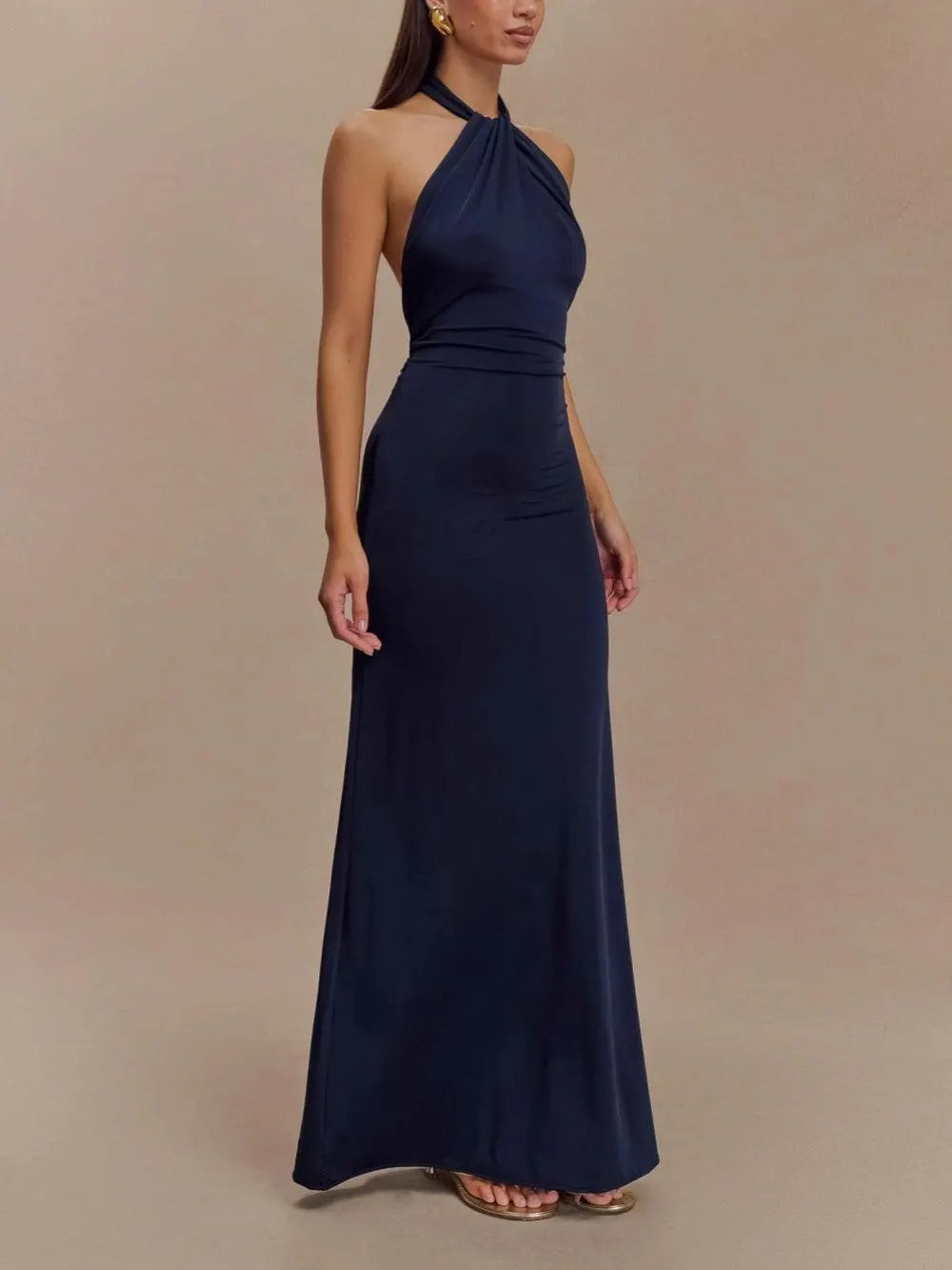 Slinky Halter Maxi Dress - Navy