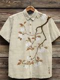 Retro Japanese Cherry Blossom Art Linen Shirt