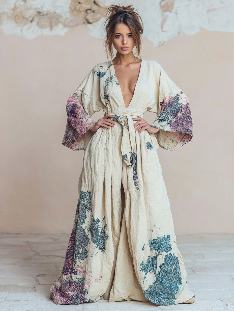Women's Elegant Vintage Printed Robe