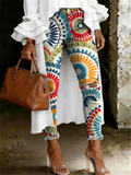 Women's Fashion Casual Multicolor Art Print Ripped Skinny Jeans