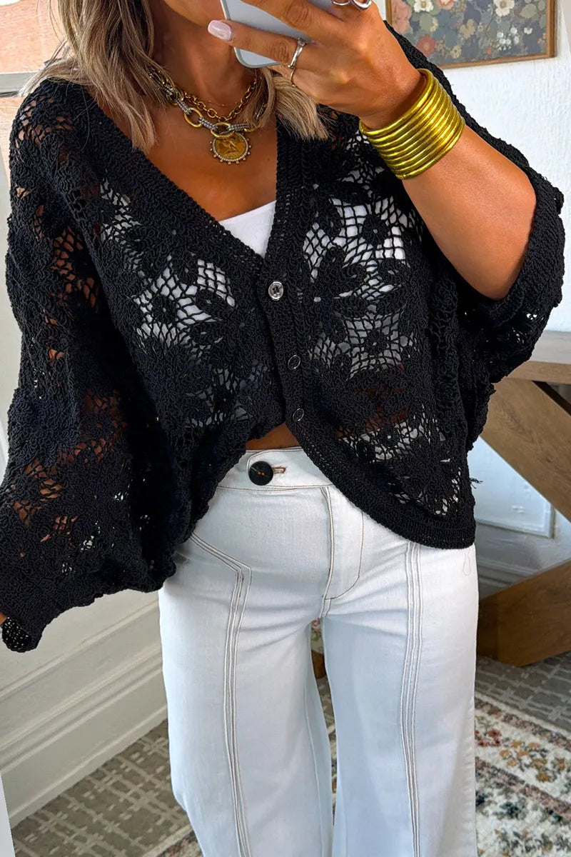 Women's Lightweight Openwork Knit Cardigan with Loose, Oversized Fit