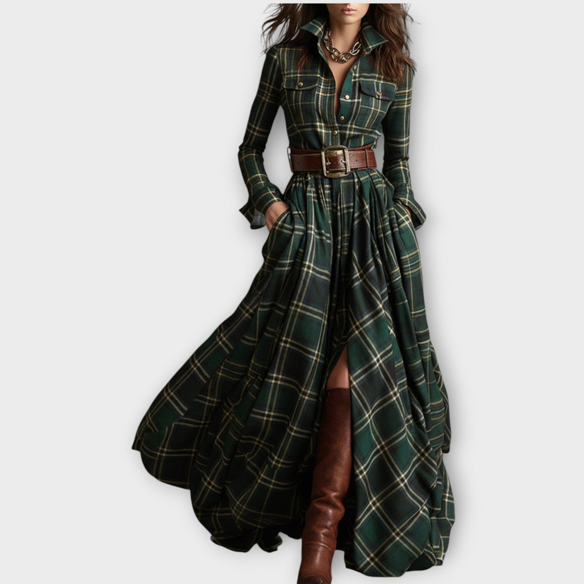 Retro Plaid Maxi Dress