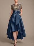 Round Neck Printed Patchwork Midi Dress