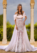 Off shoulder wedding gown with chantilly lace