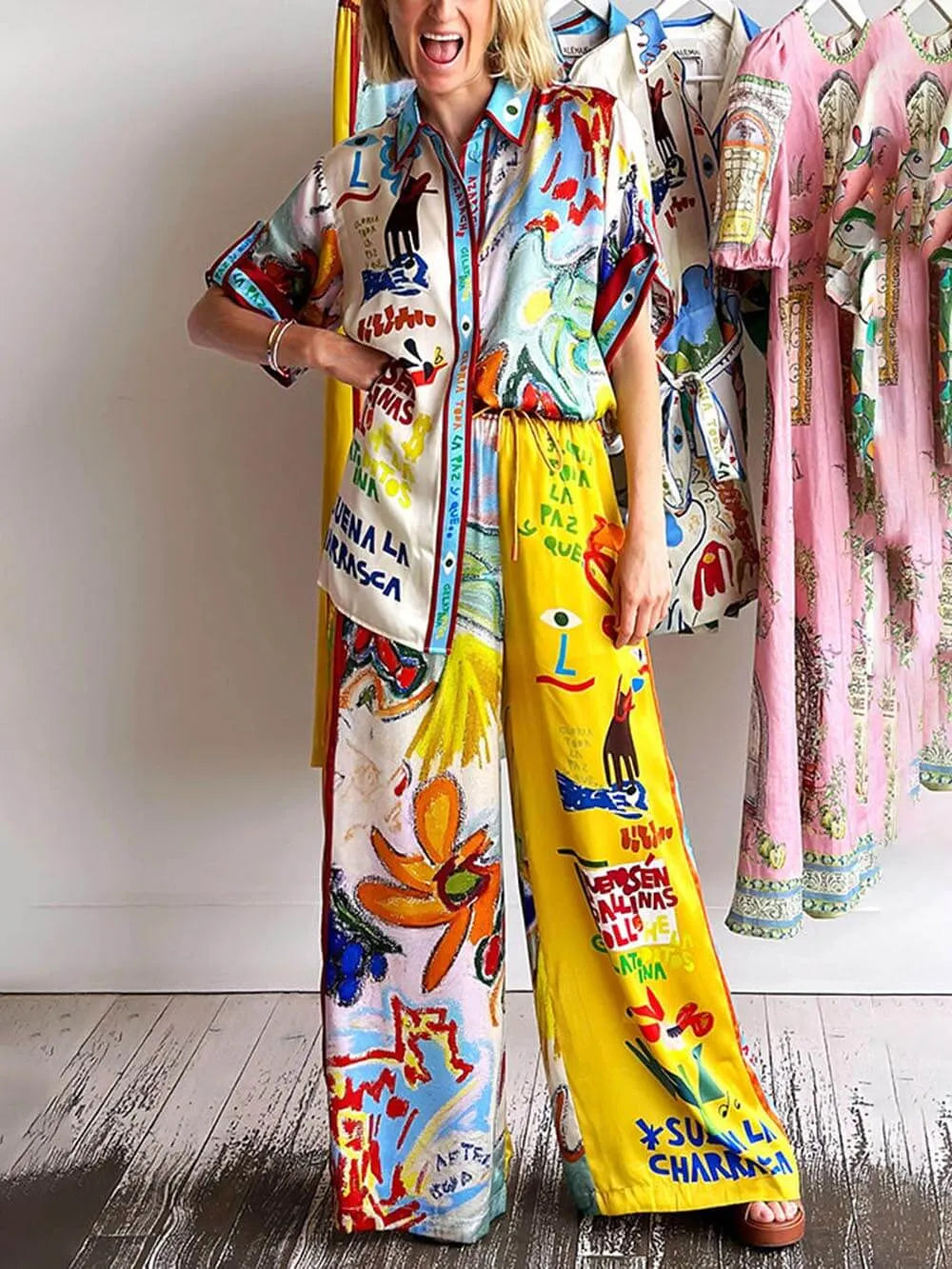 Unique Print Short-Sleeved Loose Shirt
