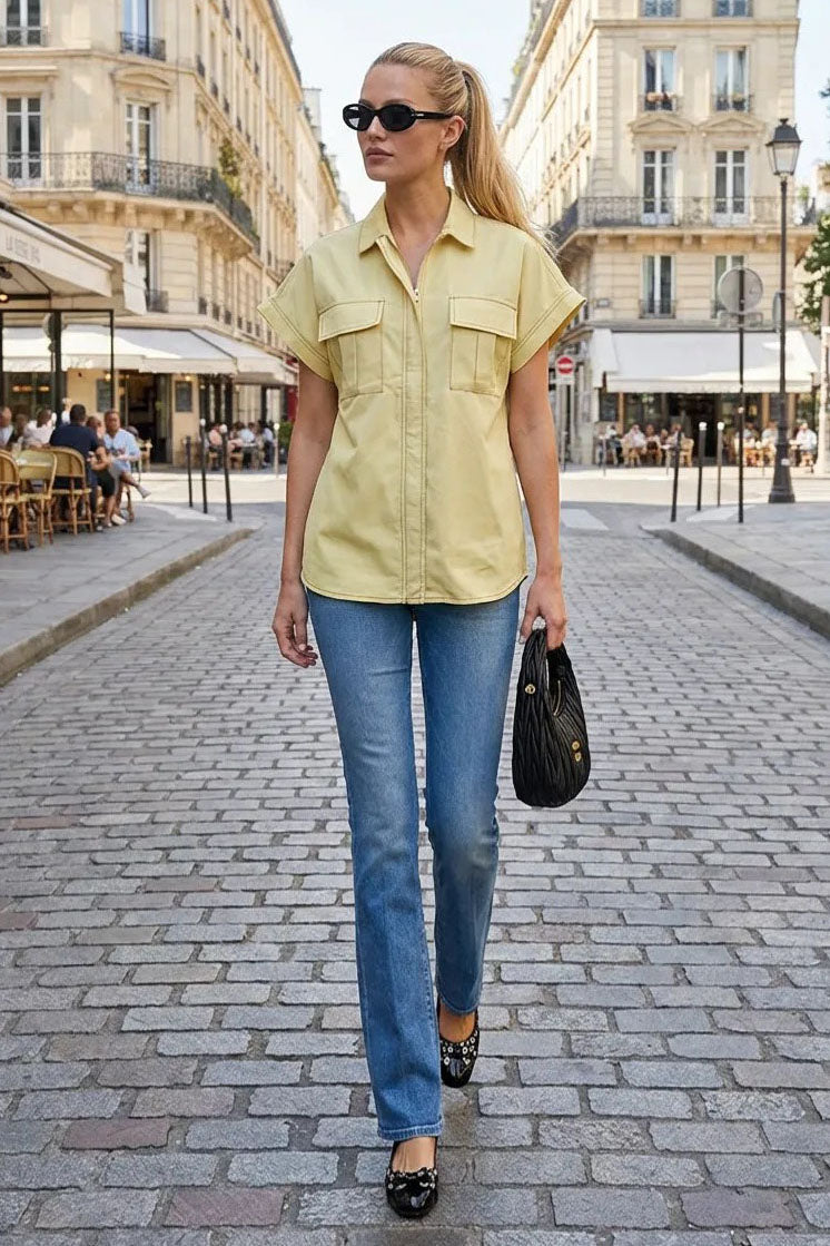 Stitch Detail Front Zip Up Blouse