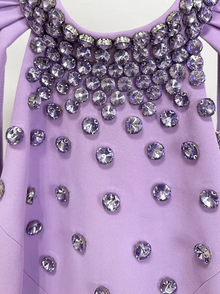 Halter Crystal Draped Maxi Dress Lavender