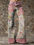 Women's Floral Art Print Casual Washed Cotton  Pants