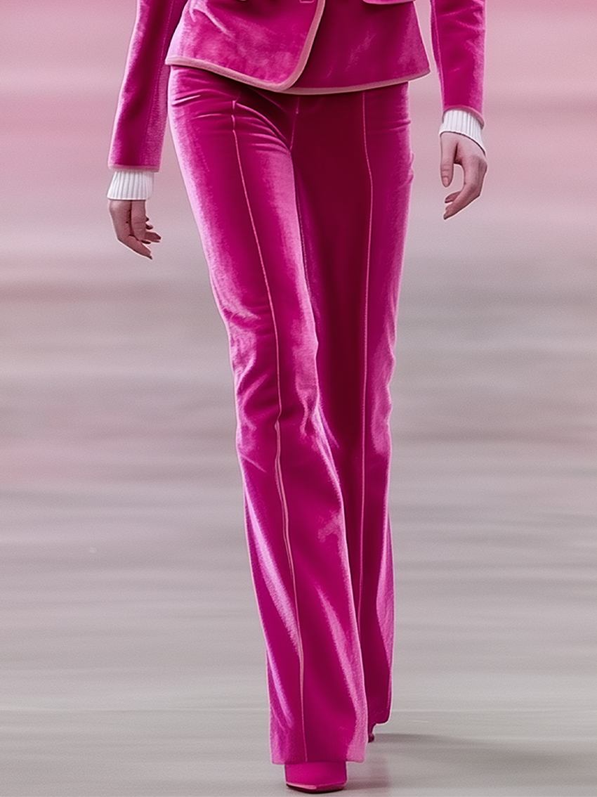 24-Hour-Shipping Barbie Pink Velvet Pants With Light Pink Trimmed