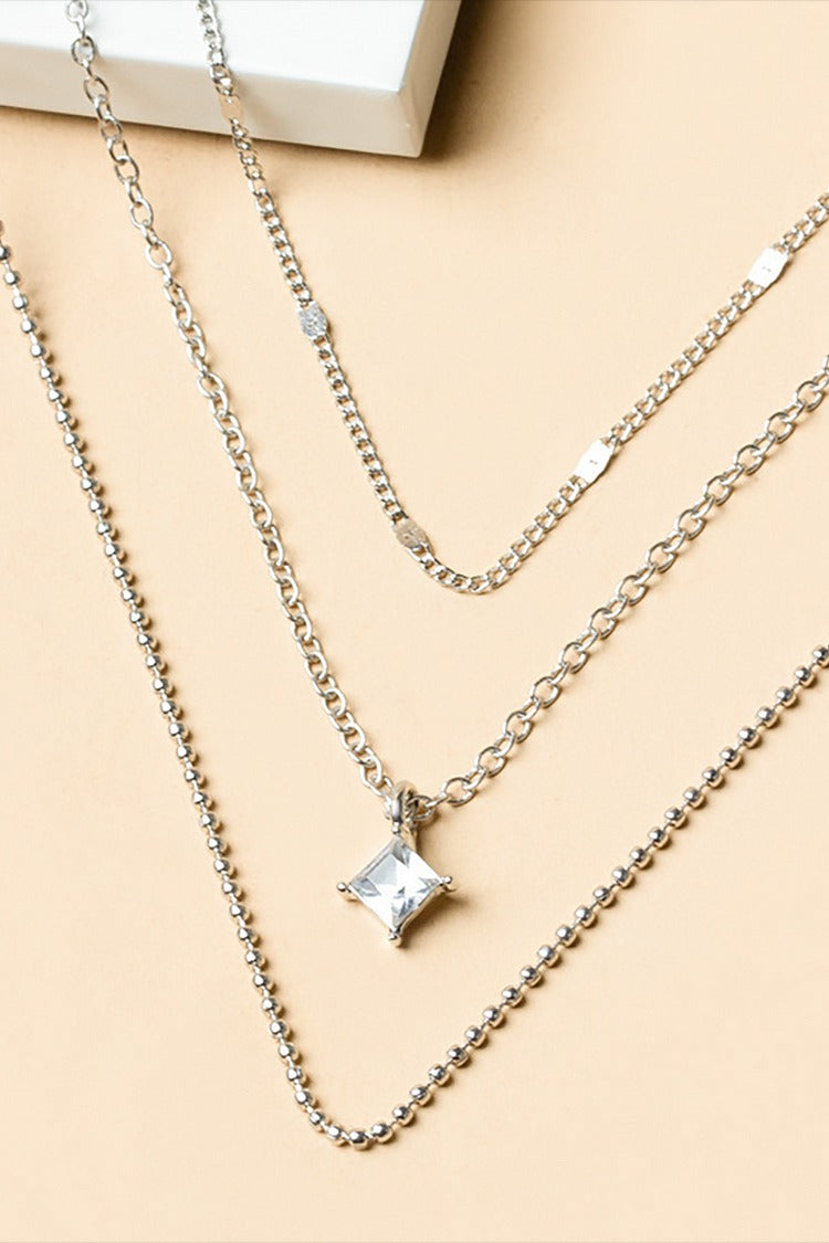 Rhinestone Pendant Layered Chains Alloy Chic Necklace