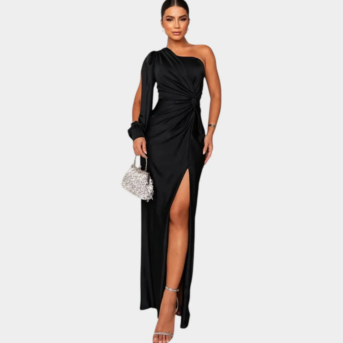One-Shoulder Satin Evening Gown