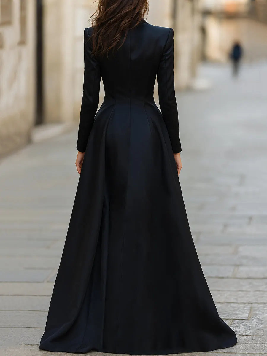 Elegant Tailored Blazer Panel Lace Gown