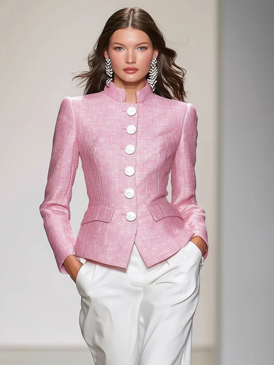 Elegant Stand-up Collar Single-breasted Tweed Jacket