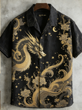 Japanese Art Retro Dragon Pattern Men's Short Sleeve Shirt