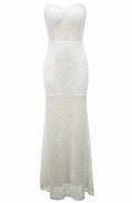 Strapless Pearl Sequin Maxi Dress White