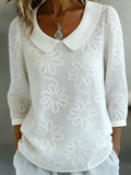 Vintage Embroidered Floral Peter Pan Collar Cotton Shirt