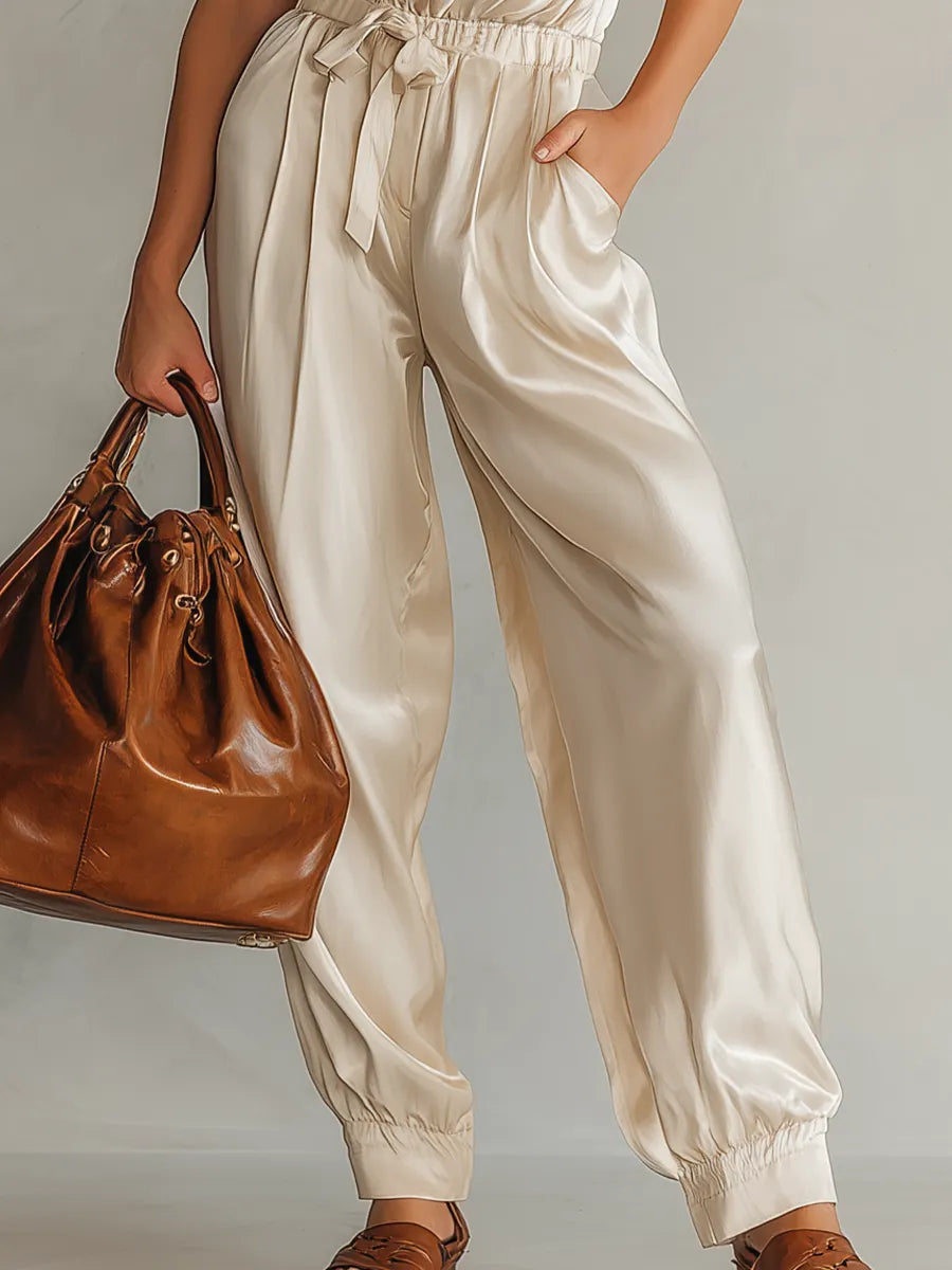 Sleek Satin Drape Pant Suit