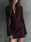 Vintage Suede Embroidered Lace Trim Mini Dress