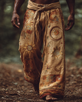 Men's casual star and moon 3D embroidered linen trousers 36cc