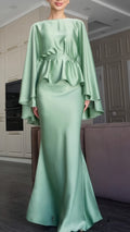 Cape Sleeve Satin Top & Mermaid Maxi Skirt Co‑Ord Set