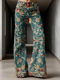 Retro Pattern Art Print Casual Flared Jeans