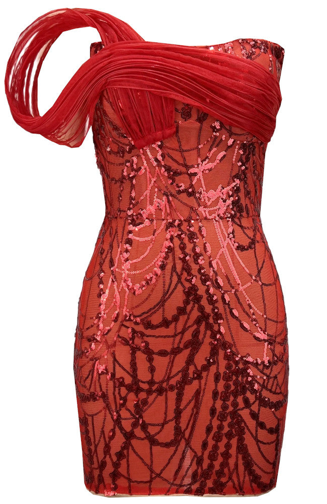 Strapless Sequin Dress Red