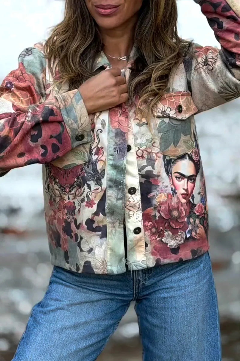 Women's Collar Printed Casual Jacket