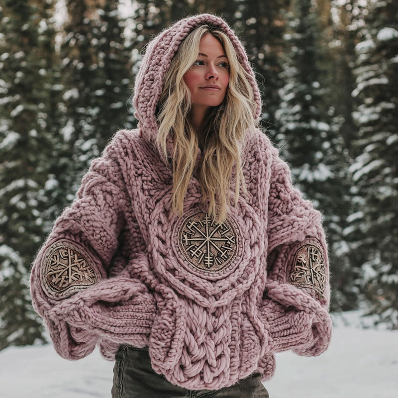 Women's Viking Vegvisir Rune Knit Hooded Sweater