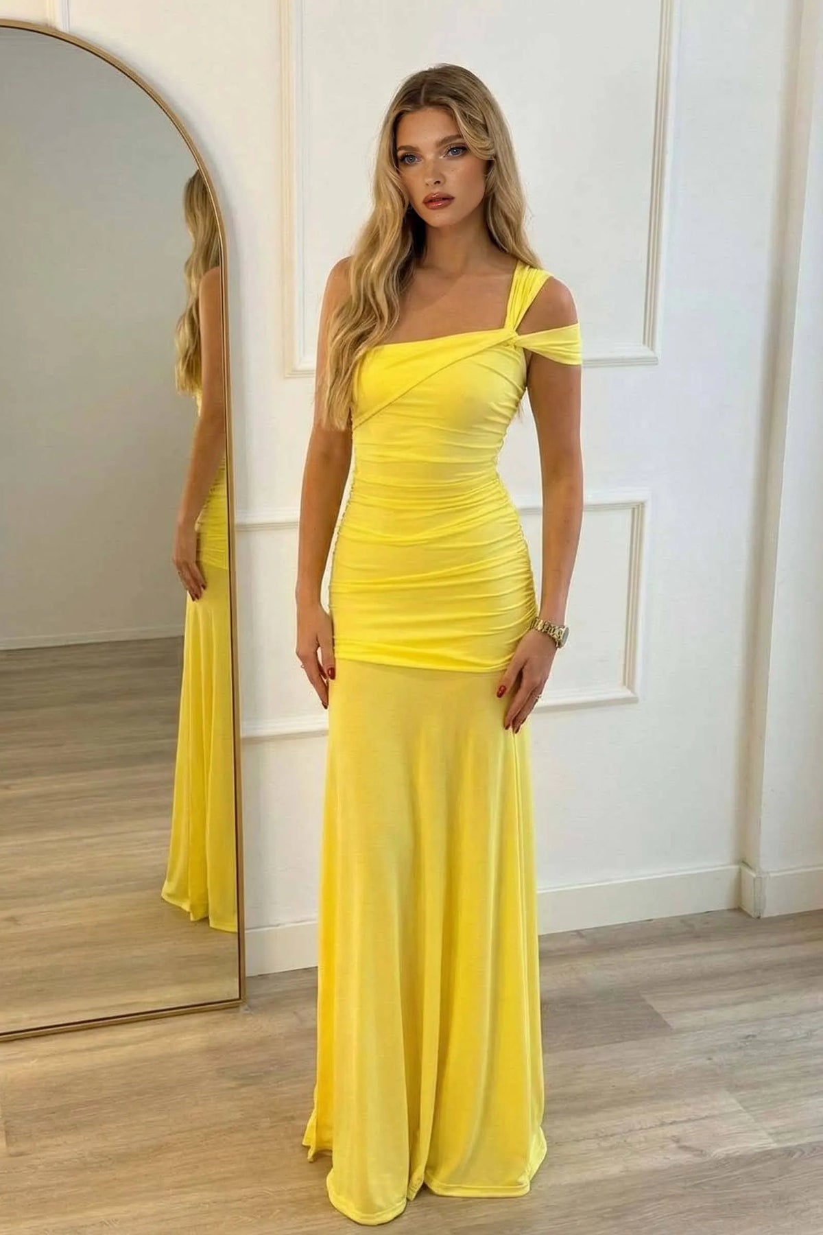 Off-Shoulder Asymmetrical Maxi Dress