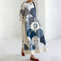 Women's Japanese-style Linen Dress With Geometric And Floral Patterns