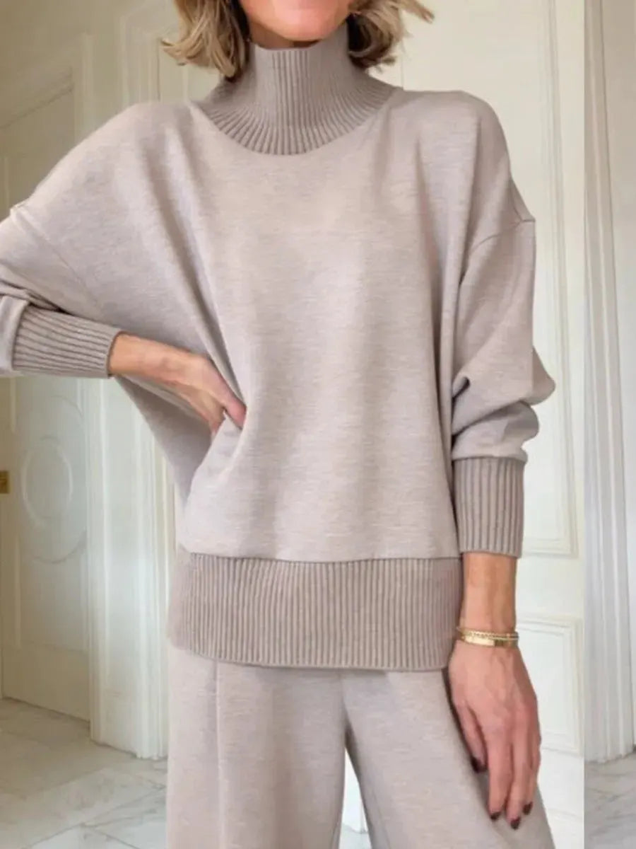 Casual Travel Stand Collar Side Zipper Top Straight Pants Two-Piece Set
