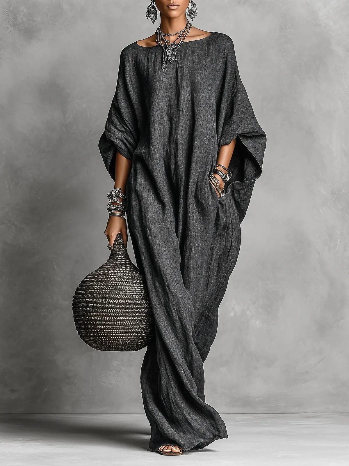 Minimalist Casual Sleeveless Cotton And Linen Long Dress