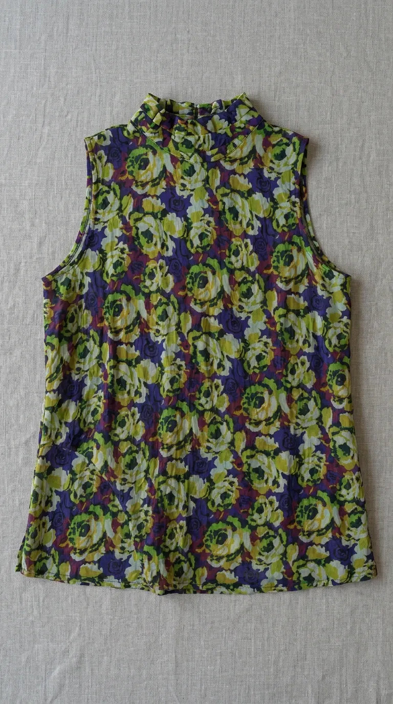 Women's Sleeveless Mock Neck Floral Tunic Blouse
