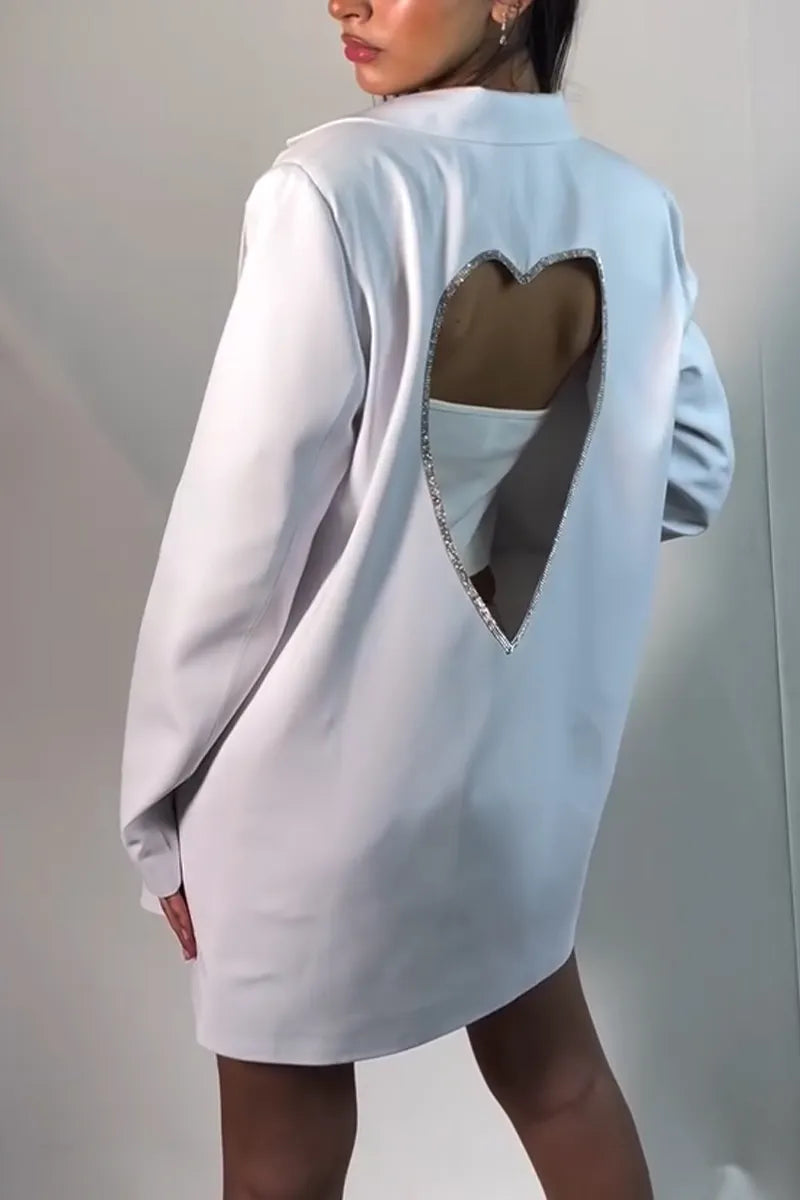 Women's Lapel Love Hot Stamping Diamond Hollow Casual Jacket