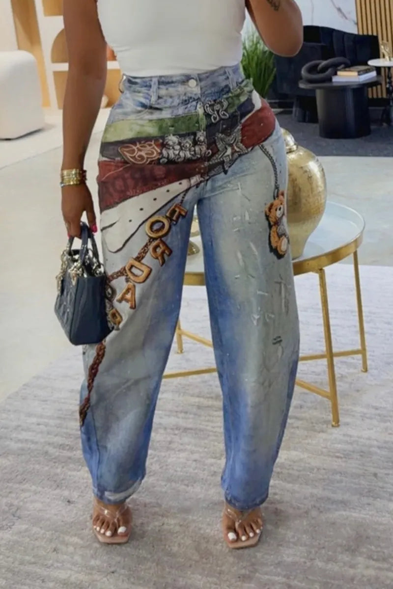 Women's Casual Pattern Print Barrel Pants