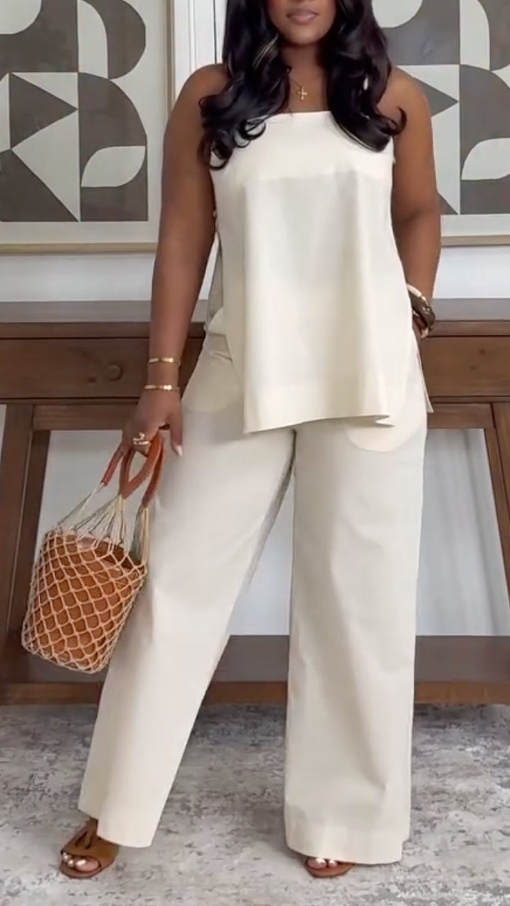 Women's Basic Suspender Wide-Leg Pants Suit